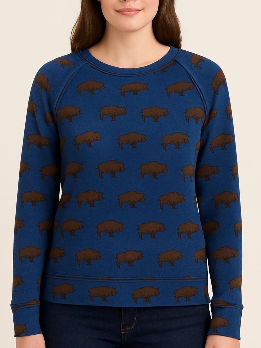 BDG Urban Outfitters Blue Knit Long Sleeve Shirt w/Brown Bear print size medium